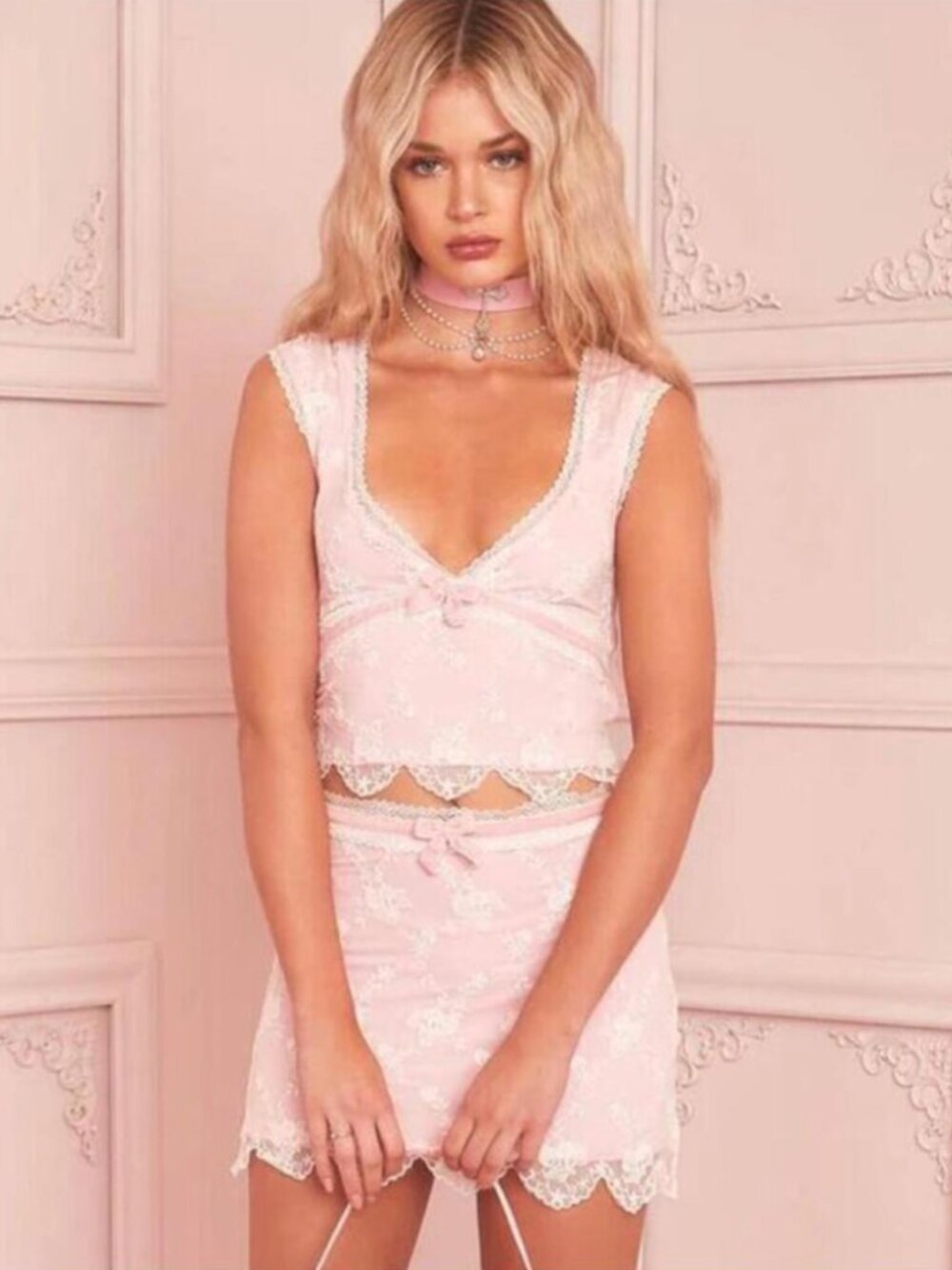 Sugar Thrillz x Dolls Kill Count The Ways Pink Lace Top Size XL